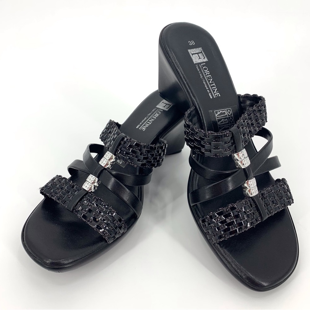 Florentine Black Slip-On Wedge Sandals with Rhinestones, 38